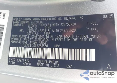 2025 Toyota Sienna Platinum from USA, damaged, VIN 5TDERKEC0SS283560